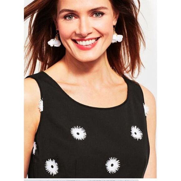 Talbots Black White Floral Flower Applique Fit and Flare Dress Sleeveles… - Picture 3 of 9